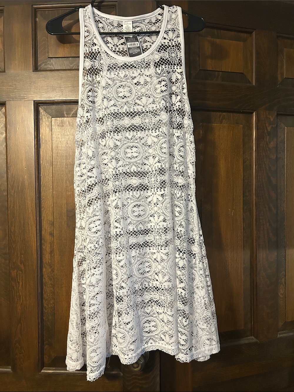 West Loop White Crochet Swim Coverup Tank Dress